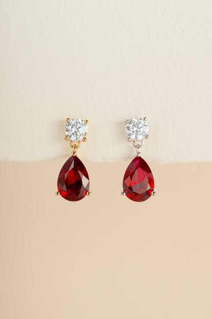 Camille Ruby Pear Drop Earrings