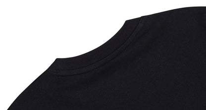 Black crew-neck T-shirt with ribbed collar edge