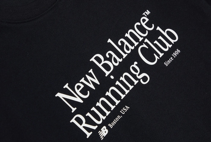 Black T-shirt with large New Balance Running Club graphic print