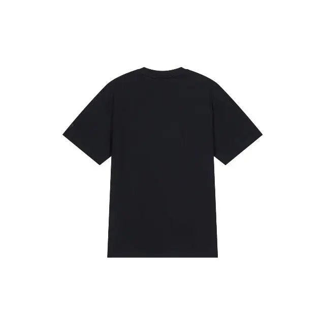Black T-shirt with solid front and ribbed crew neck