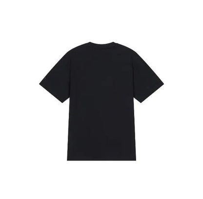 Black T-shirt with solid front and ribbed crew neck