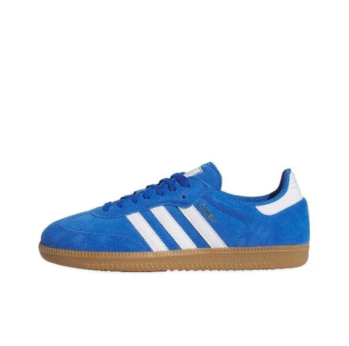 Adidas Samba ADV suede sneakers, blue with white stripes and gum sole