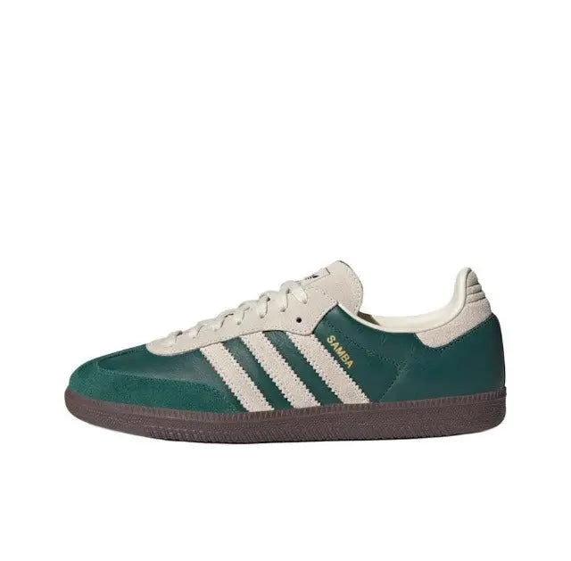 Adidas Samba OG low sneakers in dark green with white stripes and gum sole