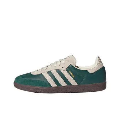 Adidas Samba OG low sneakers in dark green with white stripes and gum sole