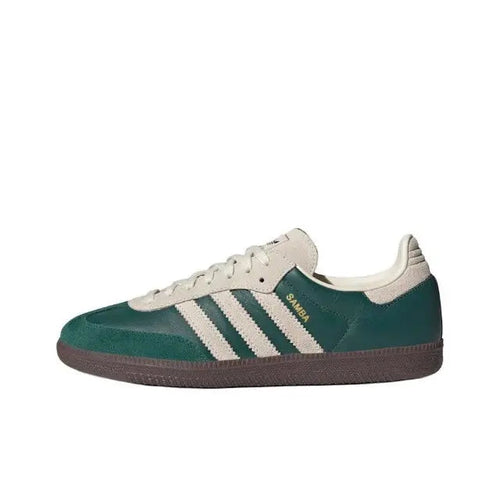 Adidas Samba OG low sneakers in dark green with white stripes and gum sole
