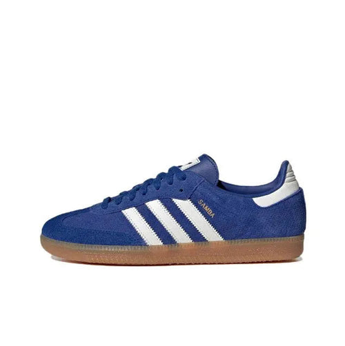 Adidas Samba OG sneakers, blue suede with white triple stripes and gum sole
