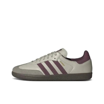 Adidas Samba OG sneakers in cream with burgundy stripes and dark gum sole