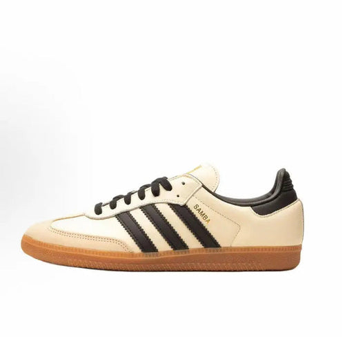 Adidas Samba OG low-top sneakers, beige leather with black stripes and gum sole