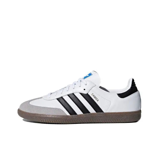 Adidas Samba OG low-top sneakers in white with black stripes and gum sole