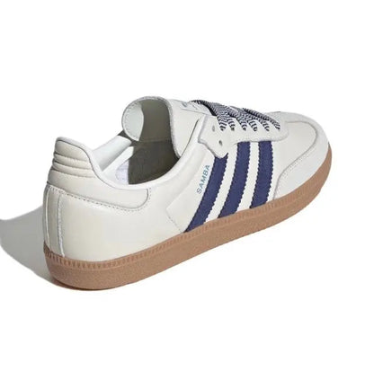Adidas Samba OG low-top sneakers, white leather with navy stripes and gum sole