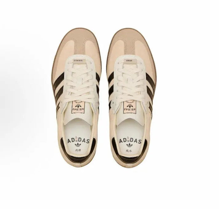 Adidas Samba OG sneakers, beige uppers with white laces and black heel trim