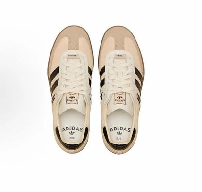 Adidas Samba OG sneakers, beige uppers with white laces and black heel trim