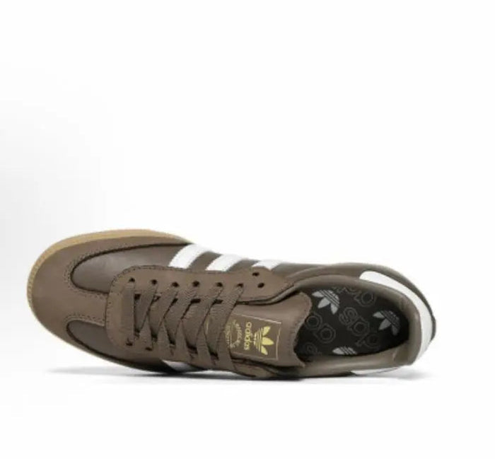 Samba sneakers with patterned inner lining, brown leather, white stripes