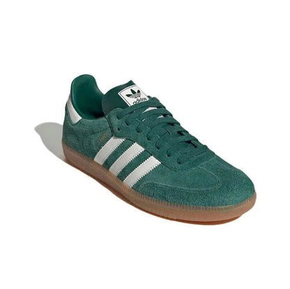 Adidas Samba Vegan sneakers, dark green suede front with white 3-Stripes and gum sole