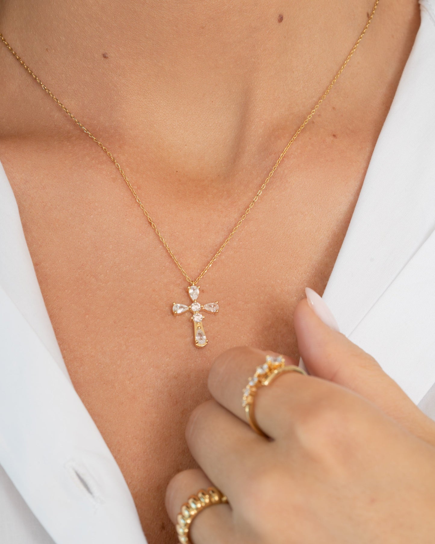 Pear Cut Cross Necklace