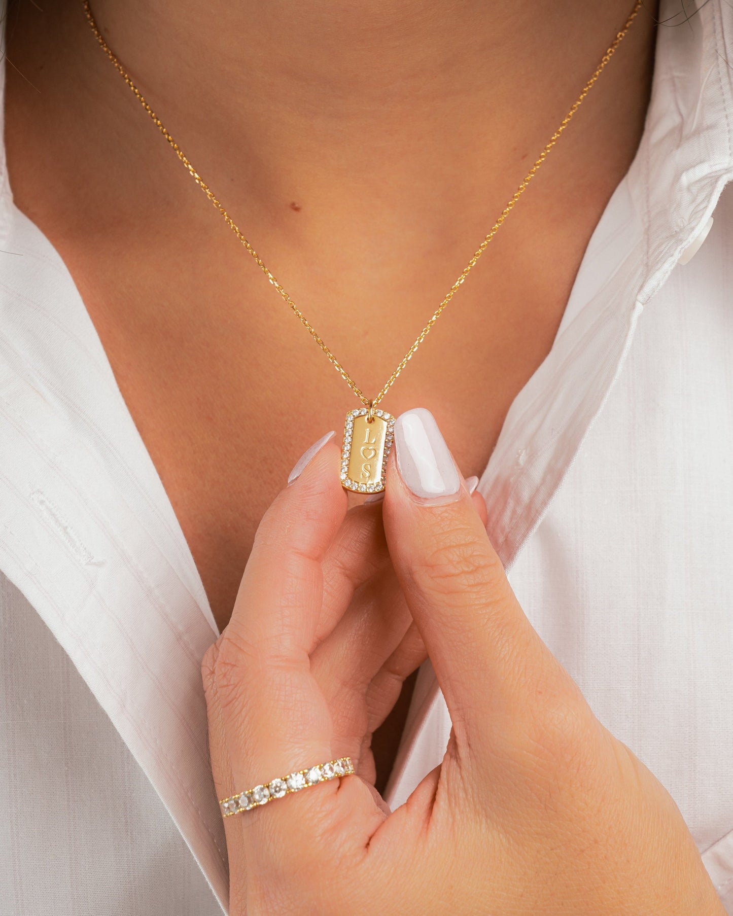 Custom Pavé Tag Necklace
