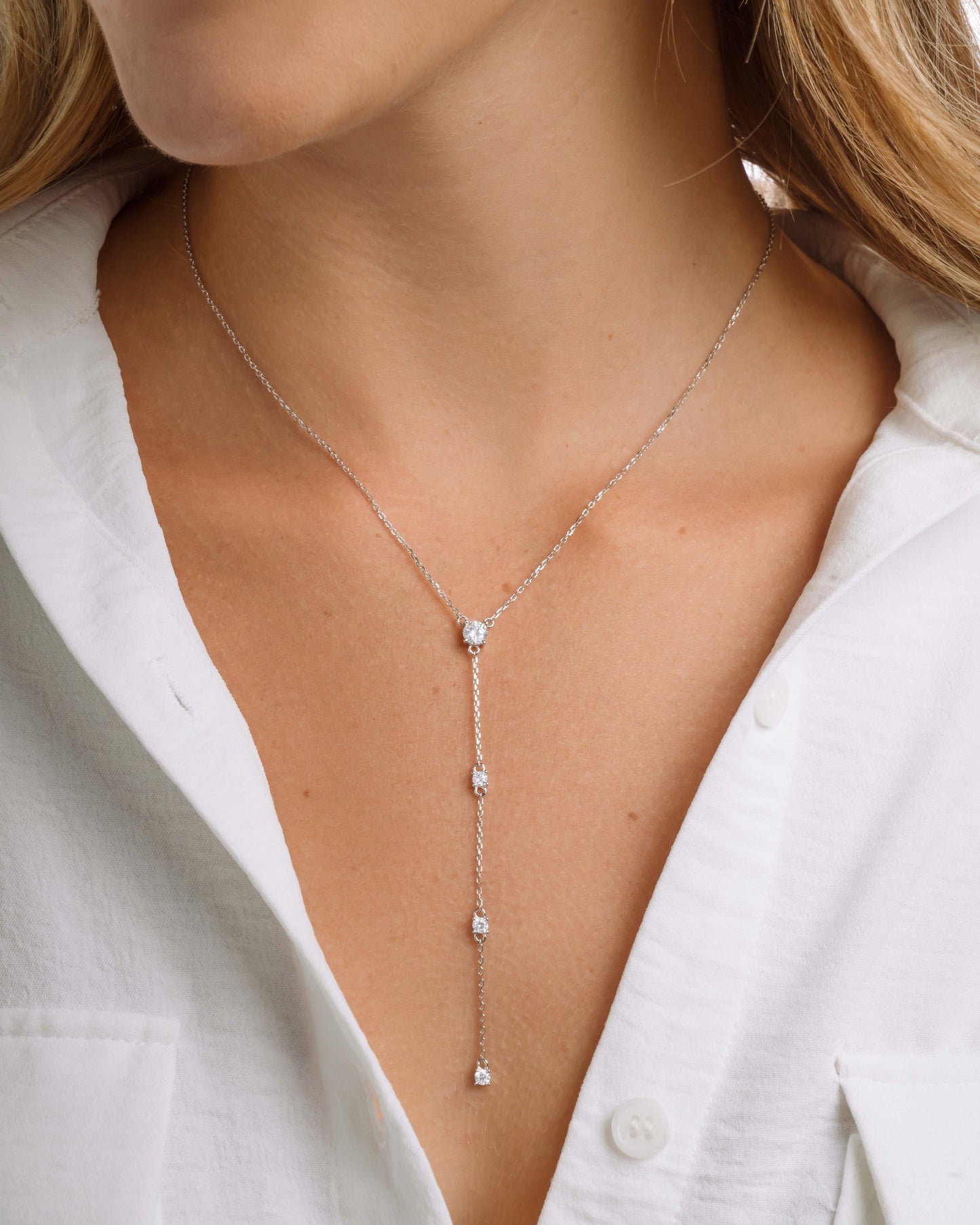 Round Diamond Lariat Necklace