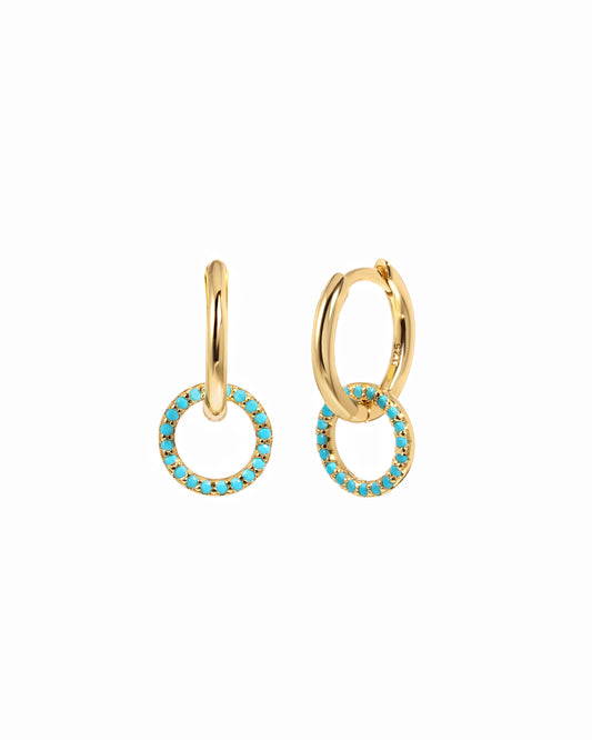 Turquoise Circle Charm Hoops