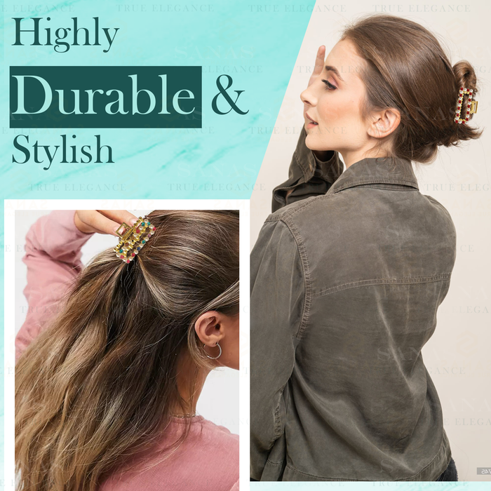 Decorative Sanas stone hair clip for straight, wavy, and curly hair.