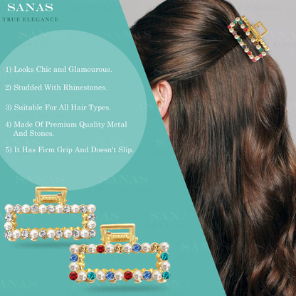 Premium rust-resistant gold-plated hair clip with colourful stones by Sanas.