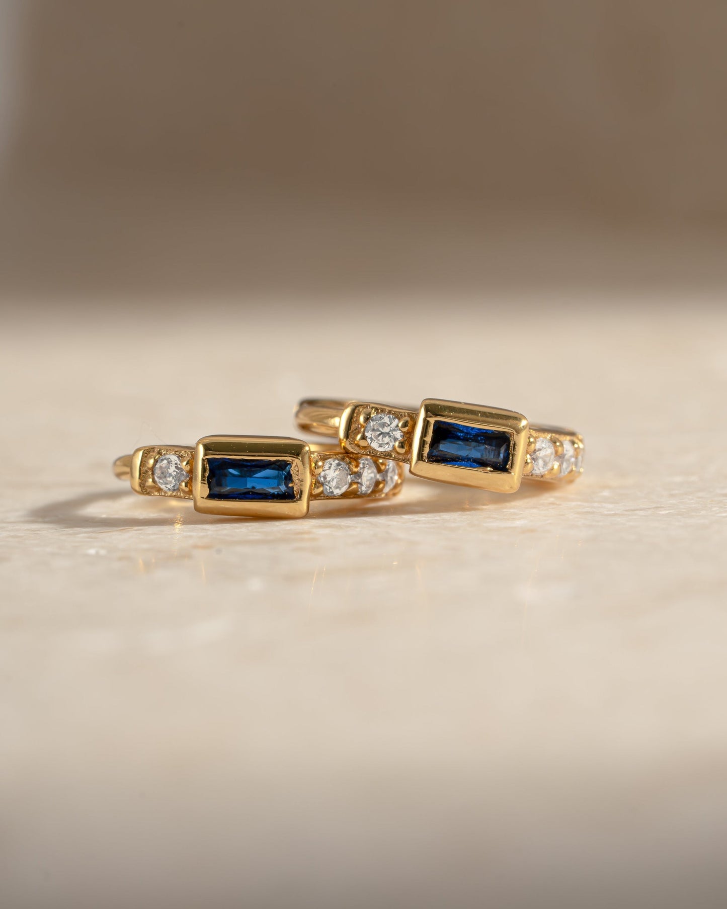 Sapphire Baguette Huggie Earrings