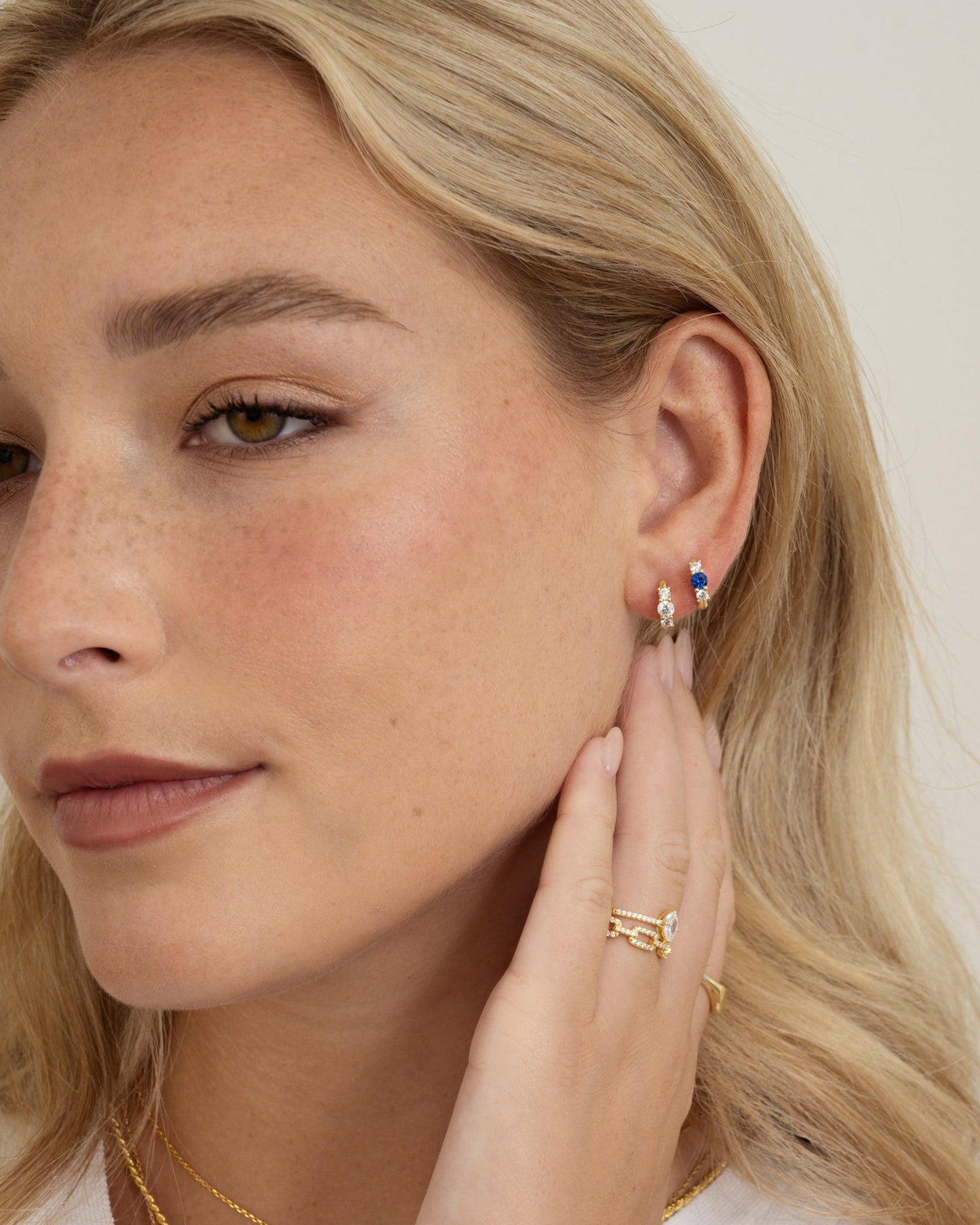 Sapphire Three Stone Huggie Hoops