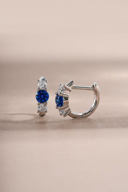 Sapphire Three Stone Huggie Hoops