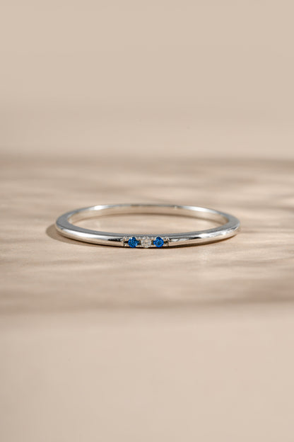 Sapphire 3 Stone Diamond Ring