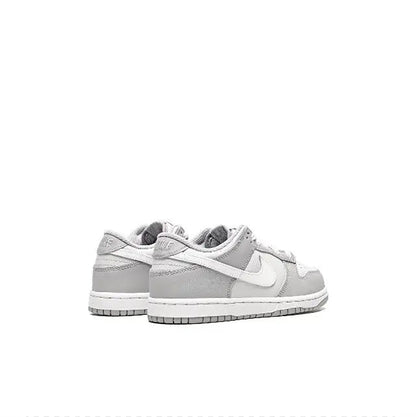 Nike SB Dunk Low low-top sneaker, white leather with gray swoosh and laces