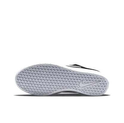 Black and white low-top skate shoe outsole with Nike logo