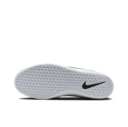 White outsole with textured tread and black Swoosh mark