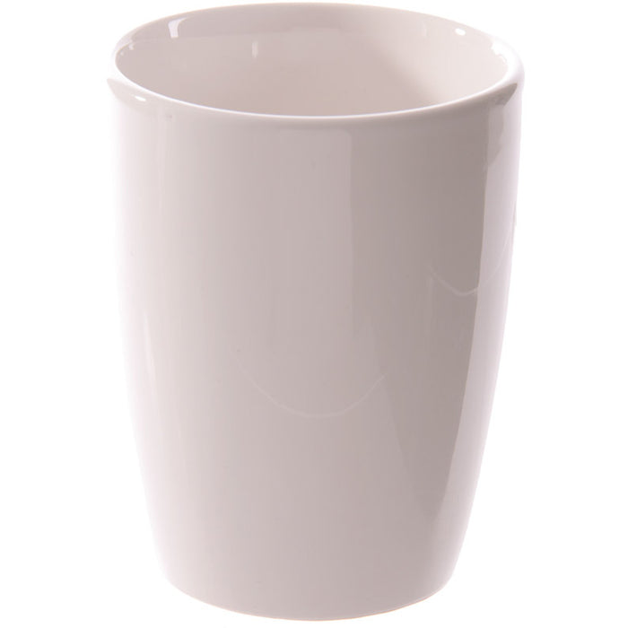 back view of plain white ceramic mug without wings