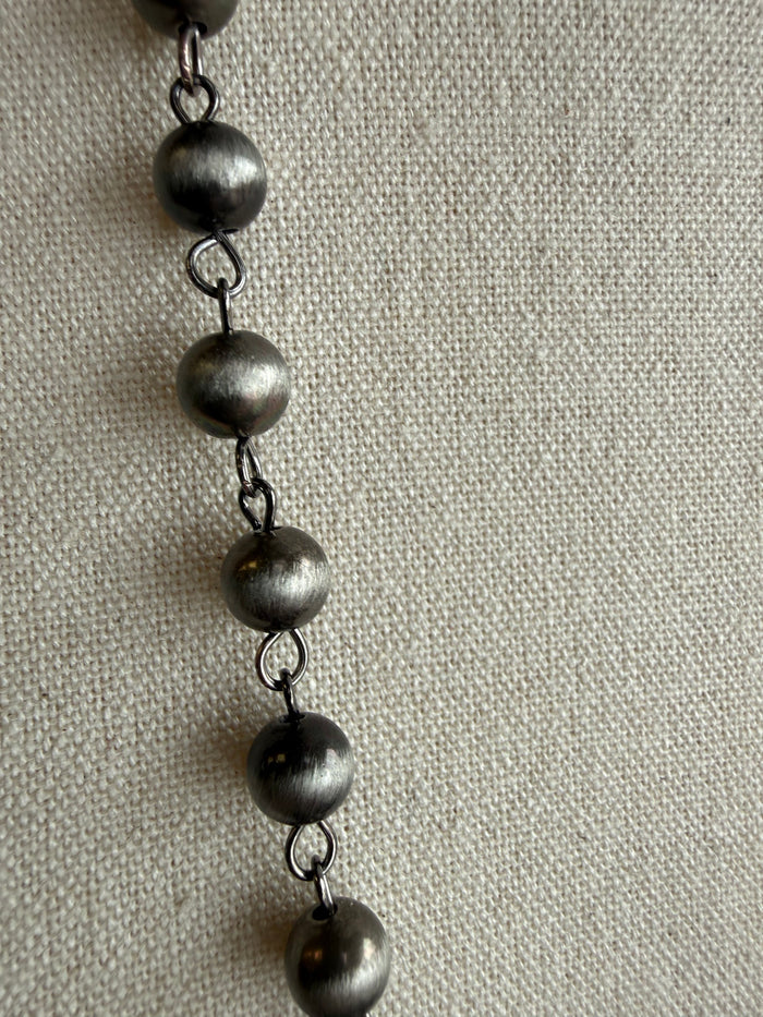 Silver bead link chain with round spacers for hanging pendant necklace