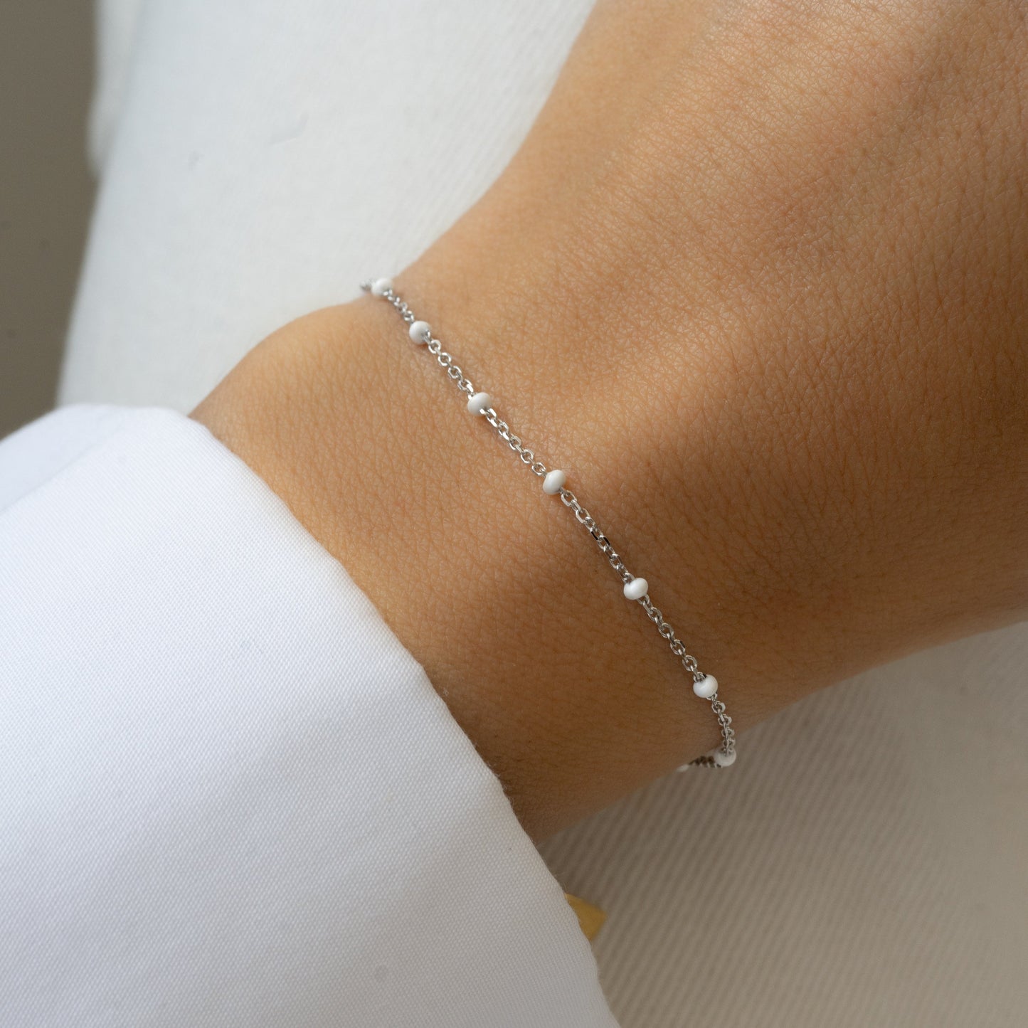 White Enamel Beaded Bracelet