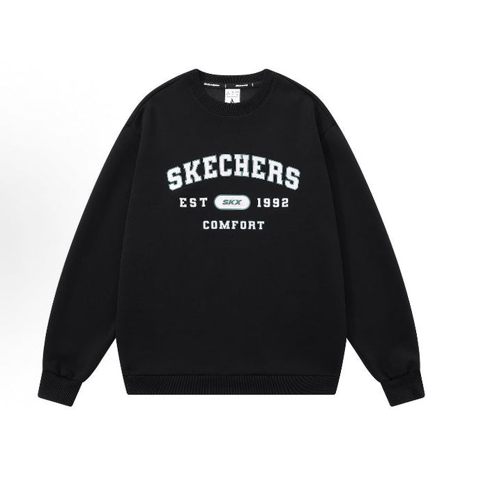 Black crewneck sweatshirt with Skechers graphic logo on chest