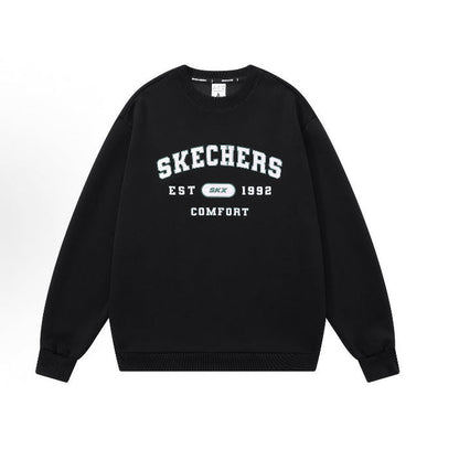 Black crewneck sweatshirt with Skechers graphic logo on chest