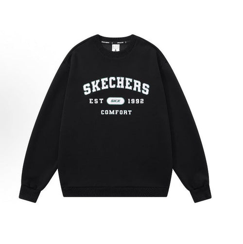 Black crewneck sweatshirt with Skechers graphic logo on chest