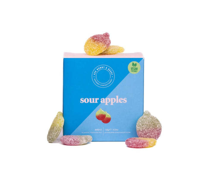 front view of boxed product with sweets visible, highlighting the eco-conscious packaging