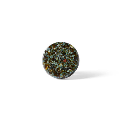 The Speckle Emerald Knob 4.5cm features a round terrazzo design with a textured green and brown speckled surface, shown against a plain white background with a subtle shadow on the right.
