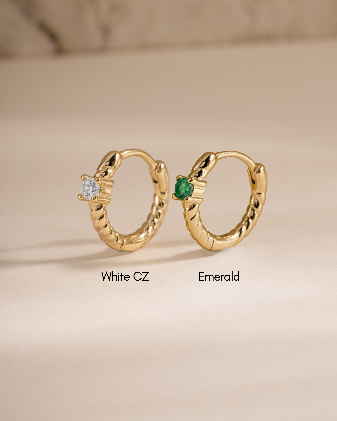 Emerald Spiral Huggie Hoops