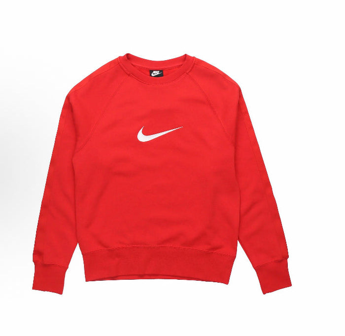 Nike Sportswear swoosh sweatshirt, red crewneck with white swoosh logo