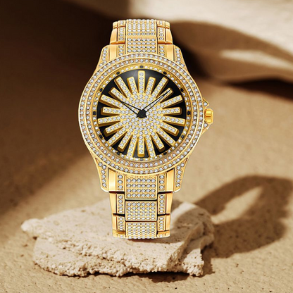 Men's Iced-Out Watch with Rotating Dial ‚Äì Sparkling Crystals, Precise Quartz & Butterfly Clasp
