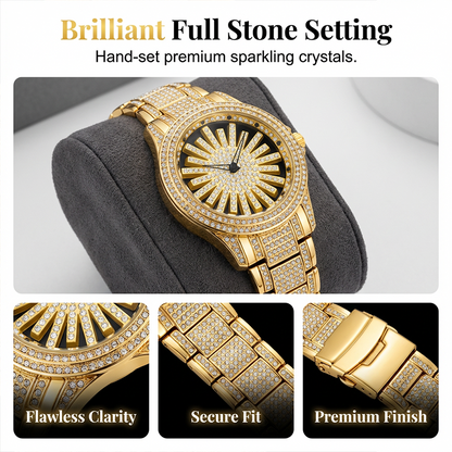 Men's Iced-Out Watch with Rotating Dial ‚Äì Sparkling Crystals, Precise Quartz & Butterfly Clasp