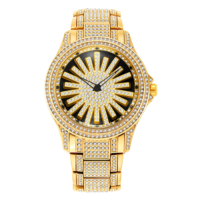 Men's Iced-Out Watch with Rotating Dial ‚Äì Sparkling Crystals, Precise Quartz & Butterfly Clasp