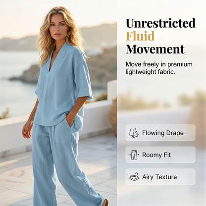 üì¢üì¢40% OFF !! ‚è∞Women's Casual V-Neck Top and Wide-Leg Trousers Setüëöüëñ