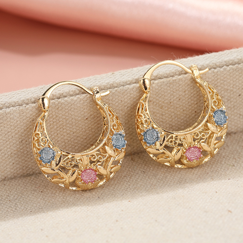 üì¢üì¢30% OFF !! ‚è∞ Gold-Plated Crescent Hoop Earrings with Enamel Flowers