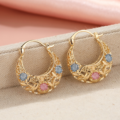 üì¢üì¢30% OFF !! ‚è∞ Gold-Plated Crescent Hoop Earrings with Enamel Flowers