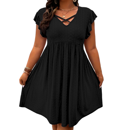 üëó  Women's Criss-Cross V-Neck Flutter Sleeve Flowy Dress