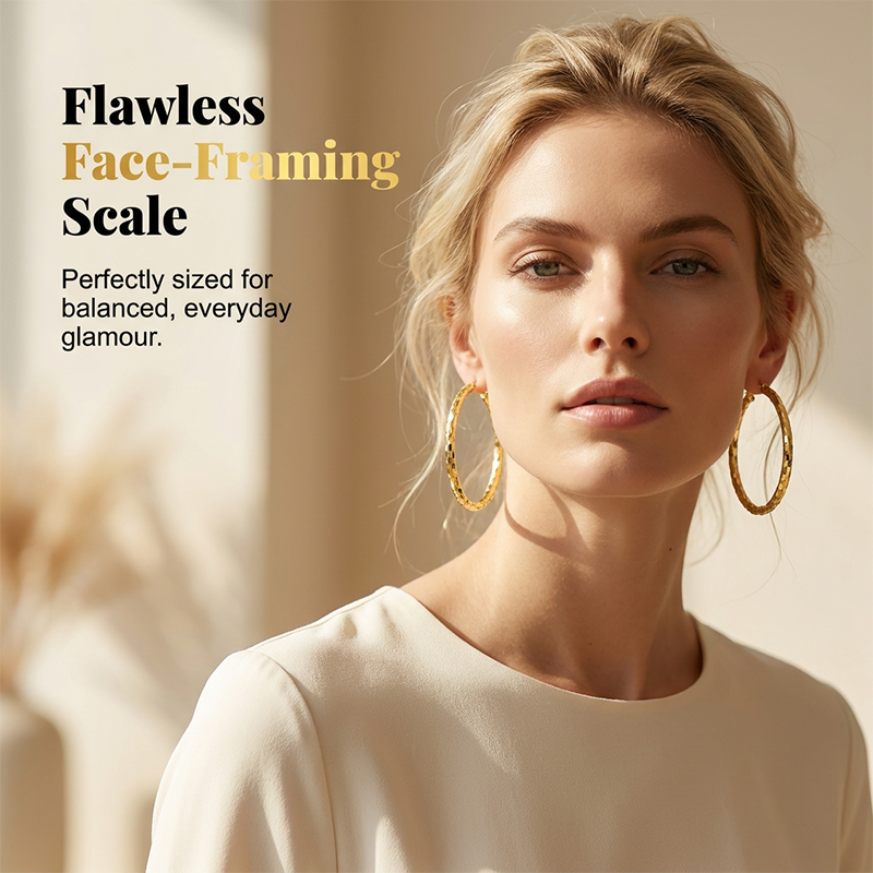 üéâ BUY 1 GET 1 FREE üéÅ Women's Minimalist Textured Hoop Earrings ‚Äì Diamond-Cut, Snap Closure, Everyday Glow ‚ú®