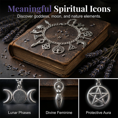 üìø LIMITED-TIME 30% OFF! ‚ú® Vintage Pagan Charm Bracelet ‚Äì Spiritual Symbols, Antique Silver, Bohemian Style üåô